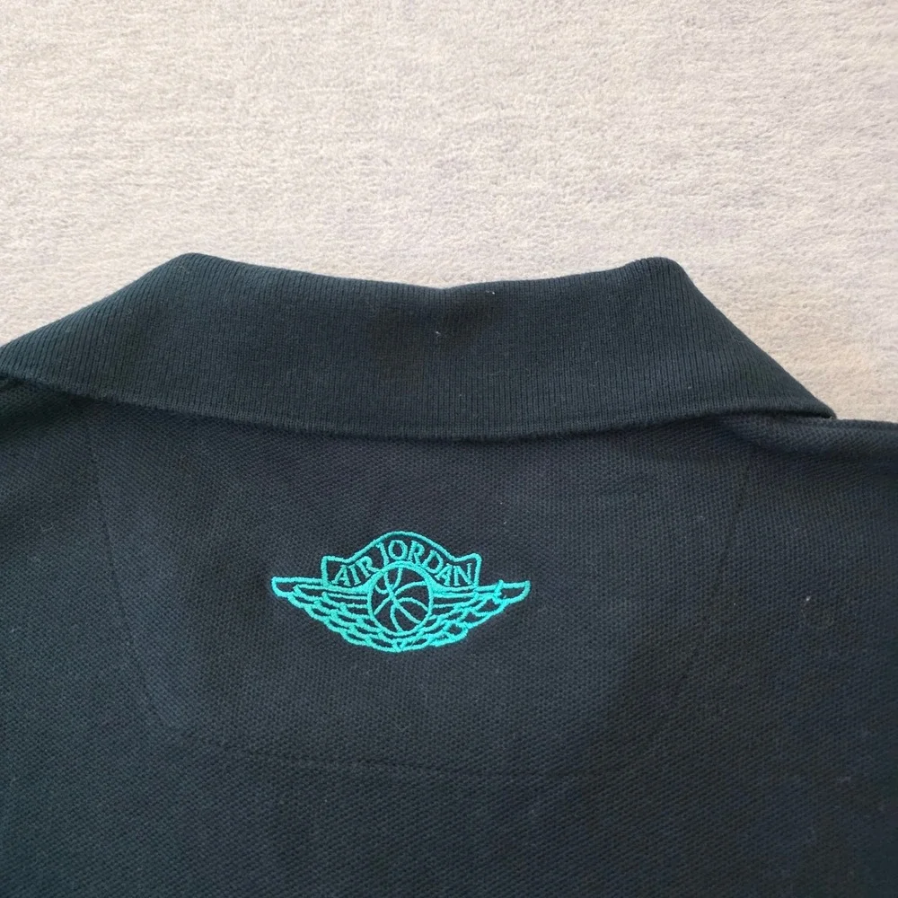 Jordan Mens XXL Polo Shirt Dark Green Teal Air Jordan 5 Sneaker Patch Jumpman